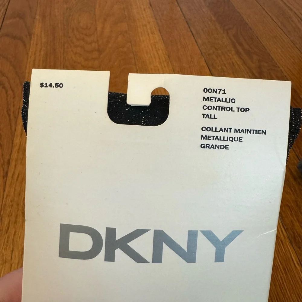 DKNY Metallic Control Top Tights. Black. Size Tall. NWT